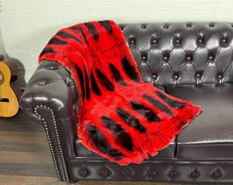 Real Rex Rabbit Red Full Skin Fur Blanket Throw • Personalized  Handmade Fur Sofa Cover n Bedspread • Vintage Rabbit fur Throw Blanket