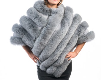 Real Poncho Fox Fur Coat for Women • Personalized Fox Fur Jacket • Vintage Fur Coat