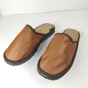 Fur Sheepskin Leather Slippers Brown for Men • Cozy Warm House Wool Slippers  •  Handmade genuine leather slippers