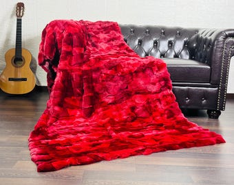 Red rex rabbit fur blanket throw luxury home decor