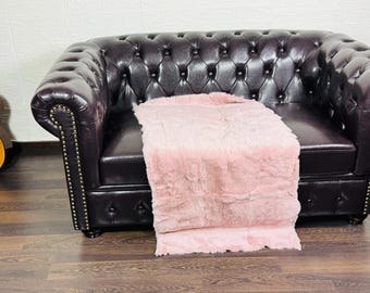 Real Rex Rabbit Baby Pink Full Skin Fur Blanket Throw • Personalized  Handmade Fur Sofa Cover n Bedspread • Vintage Rabbit fur Throw Blanket