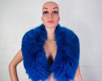 Unique Blue Electric Real FOX FUR Collar • Handcrafted Winter Fashion Accessory • Real Fur Scarf • Fur Wrap • Fur Shawl