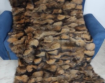 Real Fur Blanket • Personalized Fox Fur Blanket Throw • Handmade Genuine Fur Blanket • Fur Bedspread n Sofa Cover