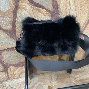 Echte schwarze Fuchs Pelz Tasche • Luxus Echtpelz Schultertasche • Geschenk für sie • Vintage Pelz Accessorie
