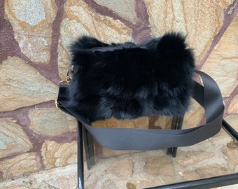 Real Black Fox Fur Bag • Luxury Genuine Fur Shoulder Bag • Gift for her • Vintage Fur Accessorie