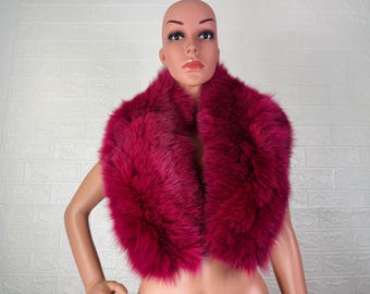 GORGEOUS Reddish Pink Real FOX Fur  Collar • Handcrafted Winter Fashion Accessory • Real Fur Scarf • Fur Wrap • Fur Shawl