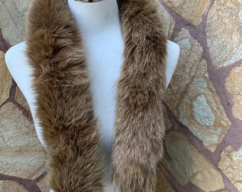 Brown Fur trim for hood • Fox Fur Collar Scarf •  Fur Trim for Jacket • Fur Trim with Zipper Adjustment