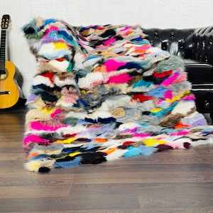 Luxurious DOUBLE SIDED Real Fox Fur Rug Colorful - Handcrafted Natural Fox Fur Throw for Home Decor - Organically and Ethically Farmed Fox
