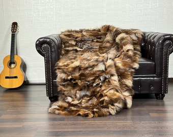 Luxurious Real FOX Fur Blanket Throw Crystal - Personalized Handcrafted Warmth for Home Decor - Organically and Ethically Farmed Fox Fur