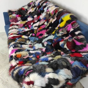 Real Colorful Fur Blanket • Personalized Fox Fur Blanket Throw • Handmade Genuine Fur Blanket • Fur Bedspread n Sofa Cover