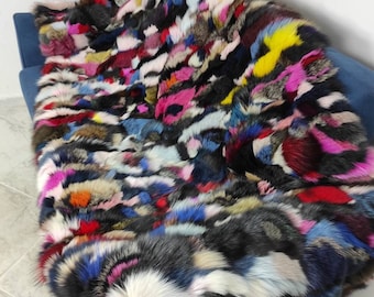 Real Colorful Fur Blanket • Personalized Fox Fur Blanket Throw • Handmade Genuine Fur Blanket • Fur Bedspread n Sofa Cover