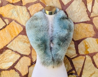 GORGEOUS Real Fox Pelt Skin Fur Collar Blue •  Genuine Fur Collar Blue Black • Real Fur Scarf • Fur Wrap • Fur Shawl