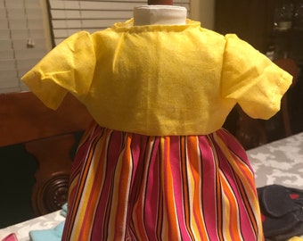 American Girl Doll Size Kleid - Gelbes Top mit Mehrfarbigen Rock