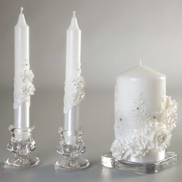 Unity candle set for wedding with holders