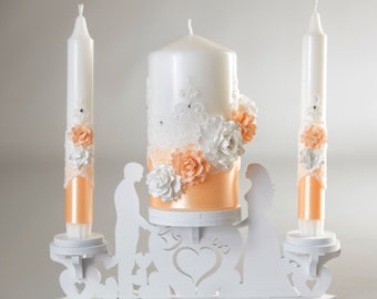 Unity candle set for wedding with holders Ceremony flowers & lace candles