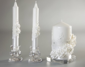 Unity candle set for wedding with holders