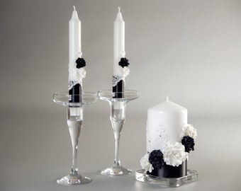 Unity candle set for wedding couple Flower black centerpiece