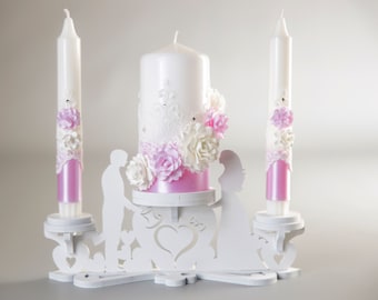 Wedding unity candles with holder Lace candles set Couple unity ceremony candles