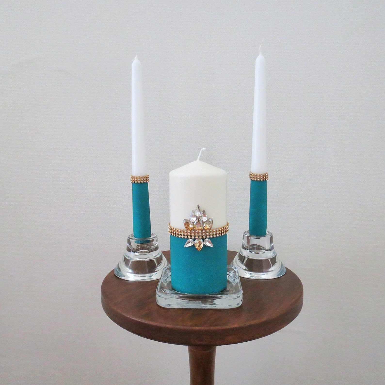 Emerald green unity candle set with holders for wedding Etsy