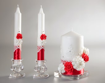 Wedding candle set for unity ceremony with holders Flowers decorative candle set