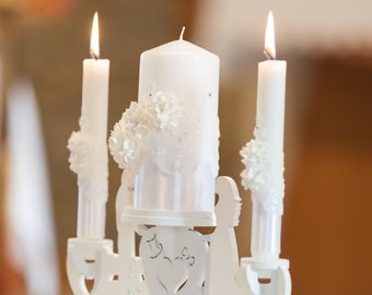 Wedding candle set Unity ceremony candle set for wedding with wood holder