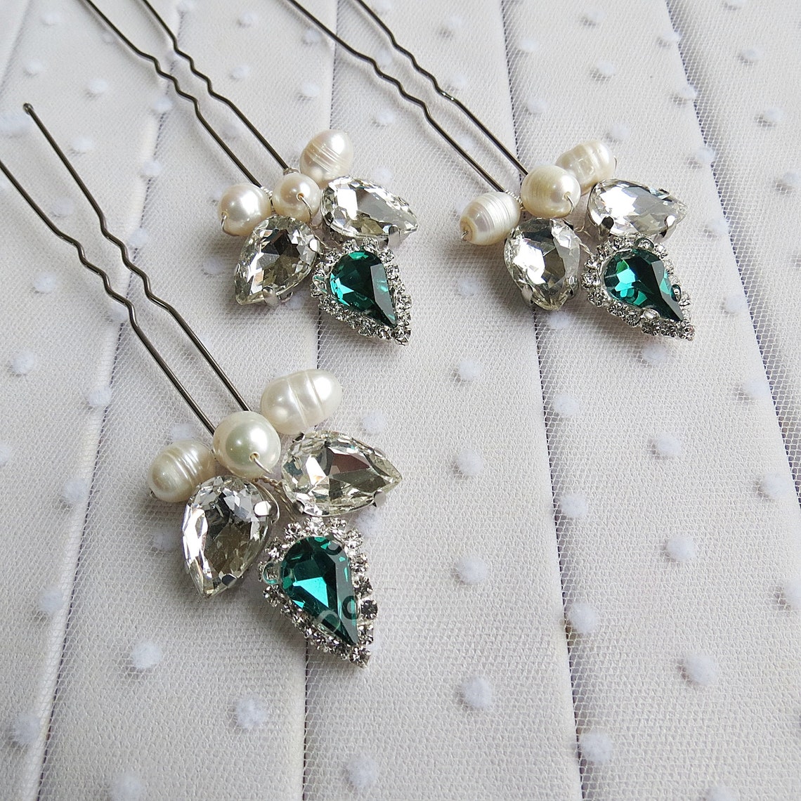 Emerald green hair accessories Personalized hair pins Etsy