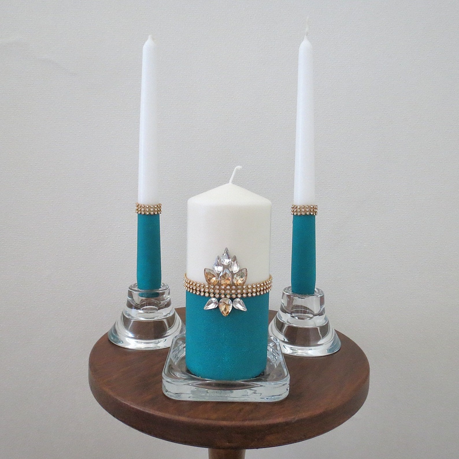 Emerald green unity candle set with holders for wedding Etsy