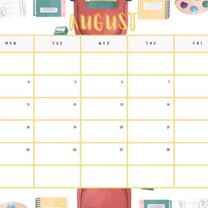 August calendar back to school