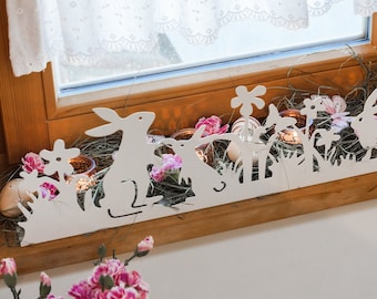 Window sill decoration spring Easter | Decorative strip metal white | Spring decoration | Easter decoration | Spring decoration | Country house decoration | Easter landscape