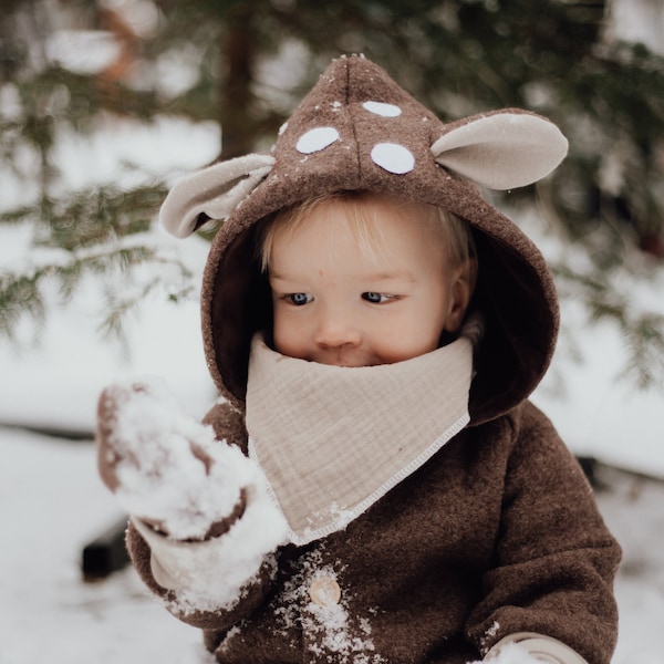 Wool felt overall deer Bambi fawn for babies & children | Baby shower gift | Autumn winter suit overall one-piece deer