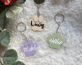 Personalised Paw Print Keyring | Custom Dog Name Keychain | Pet Lover Gift