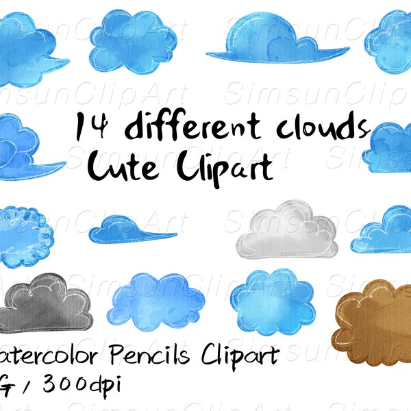 Cloud Painting Weather Clipart Cute Watercolors Pencils PNG Cloud Fun Clip Transparent Background Commercial Use