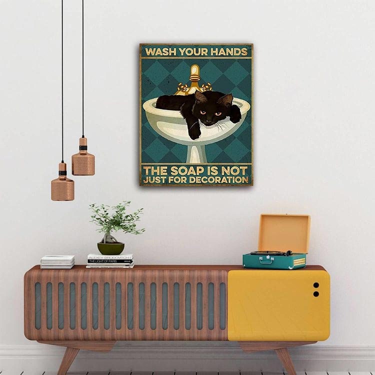 Black Cat Bathroom Wall Art Poster Bathroom Prints Black Cat Etsy