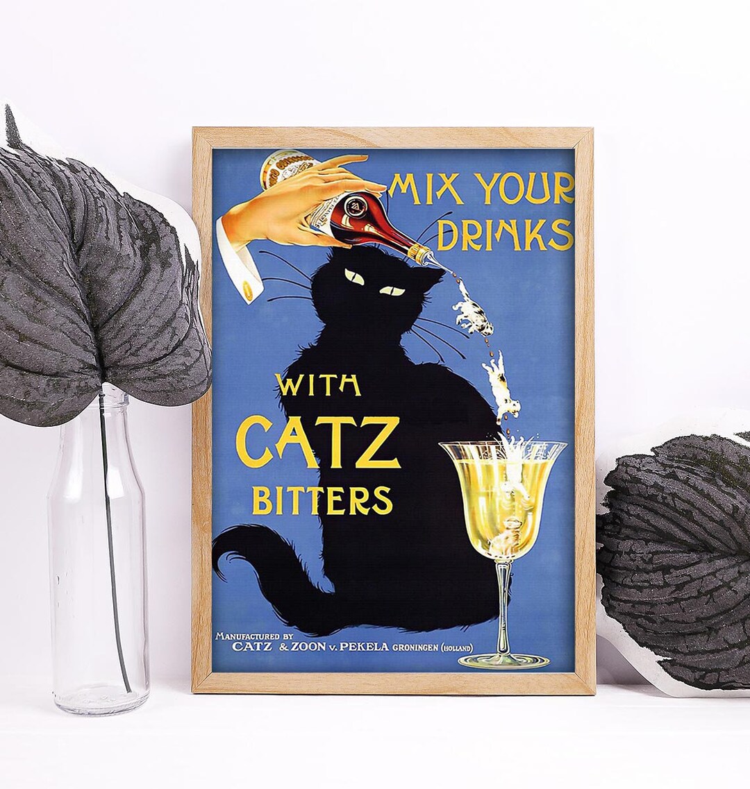 Catz Bitters Poster Vintage Beverage Poster Black Cat Wall Etsy