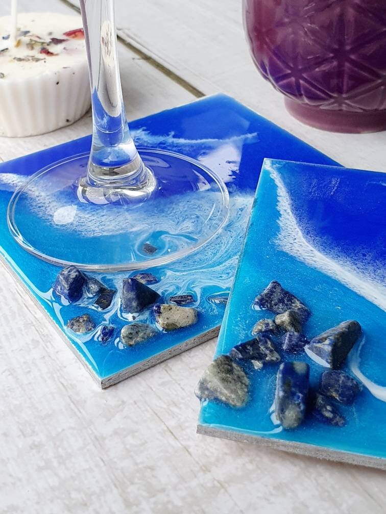 Ocean square resin coasters drinks coaster unusual Etsy