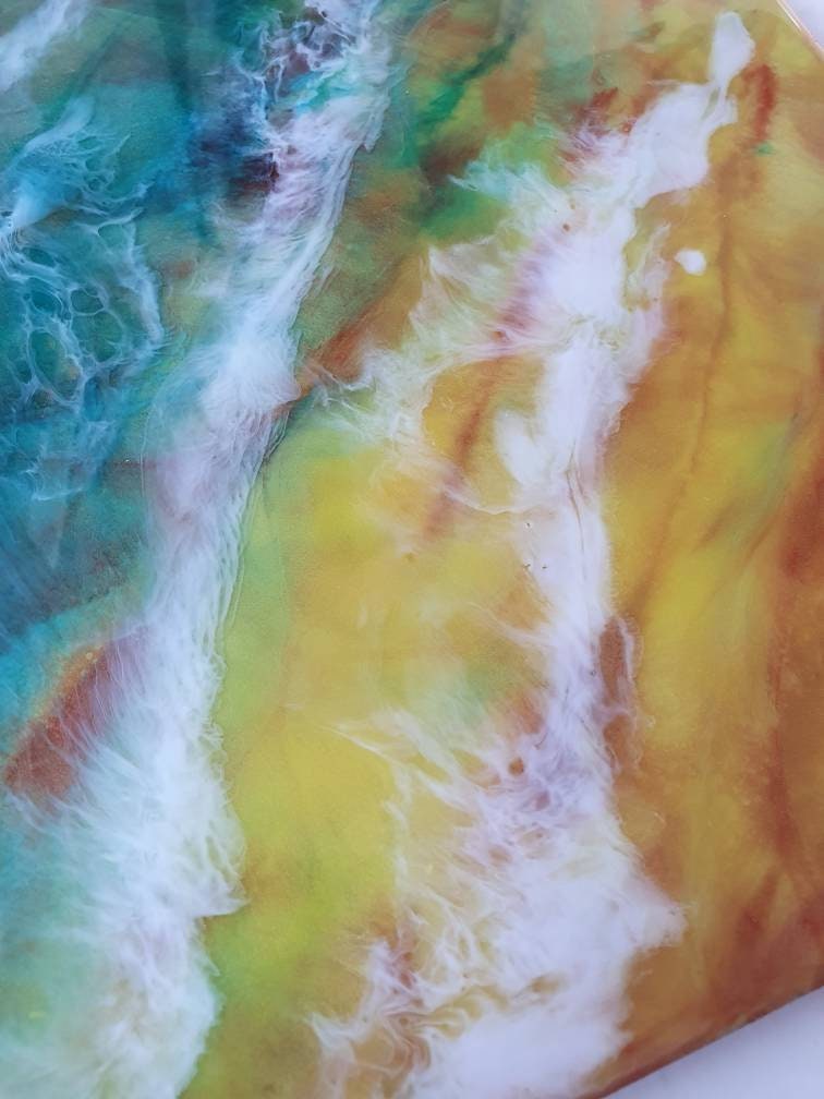 Abstract Resin Wall Art Turquoise Yellow Contemporary Summer Etsy UK