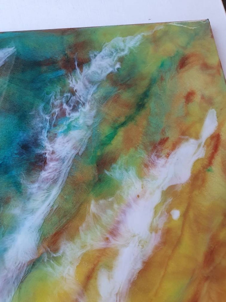 Abstract Resin Wall Art Turquoise Yellow Contemporary Summer Etsy UK