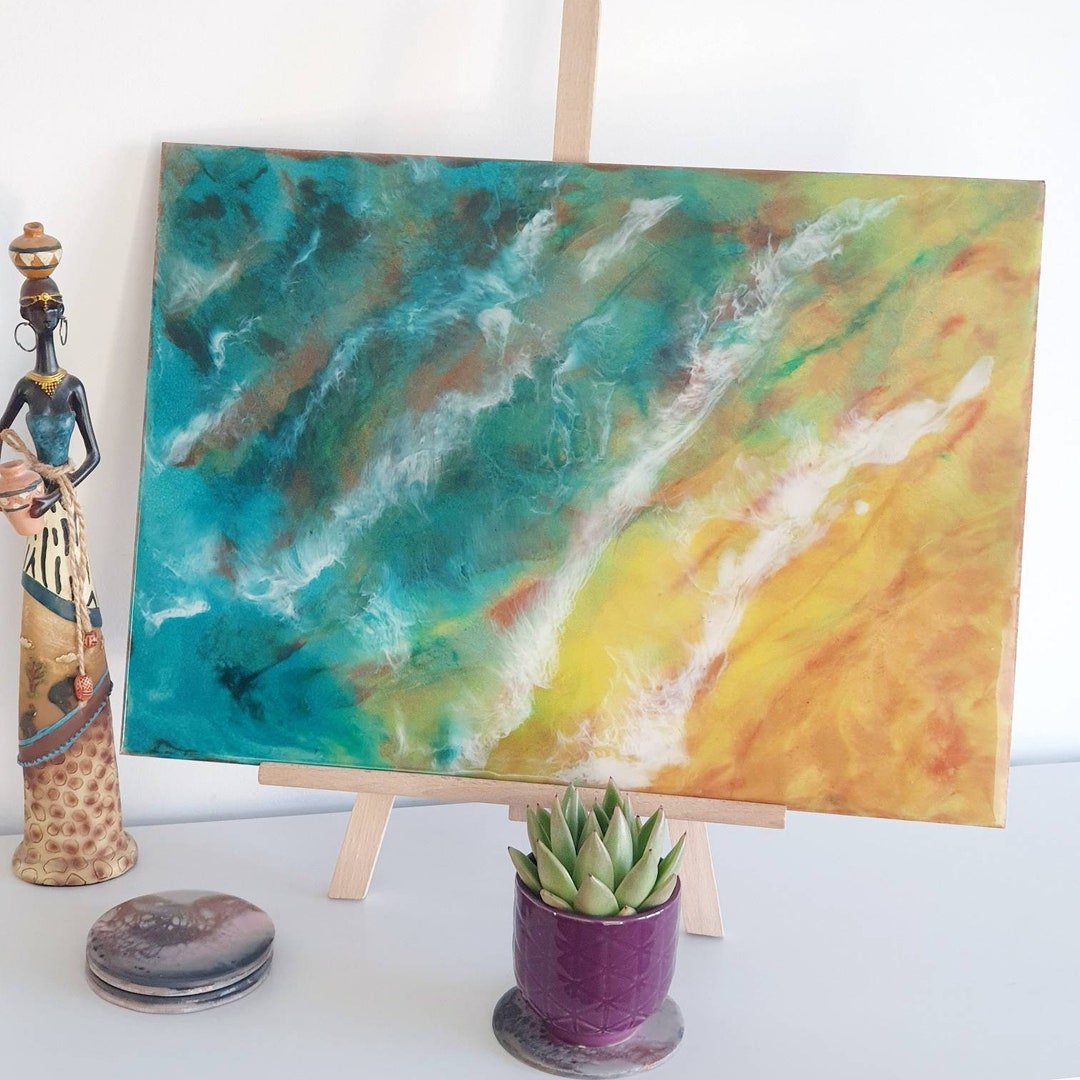 Abstract Resin Wall Art Turquoise Yellow Contemporary Summer Etsy UK