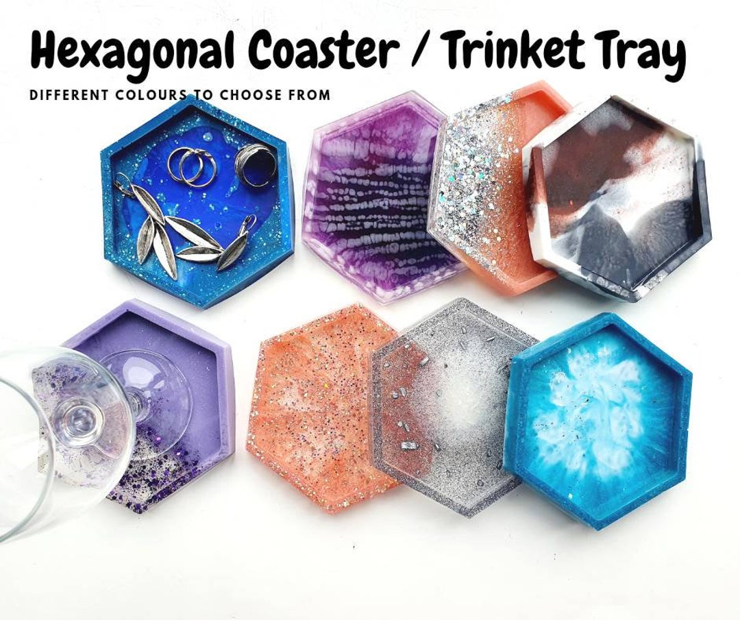 Galaxy Themed Glitter Resin Hexagon Trinket Dish/Tray/Coaster