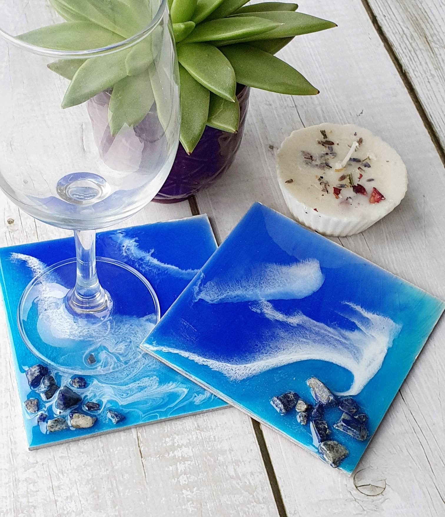 Ocean square resin coasters drinks coaster unusual Etsy