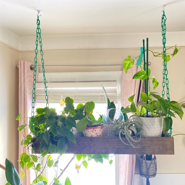 Custom Order ** Hanging Wood Shelf - Swinging Shelf - Window Shelf - Chain Shelf - Plant Shelf