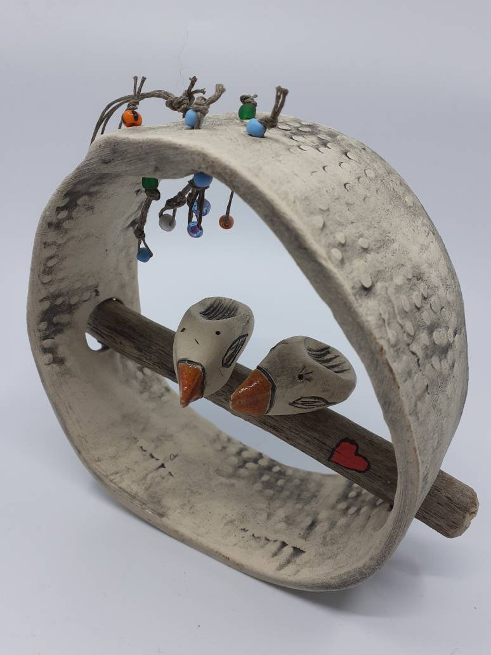 Ceramic love birds on wood hanger decoration hand made Etsy