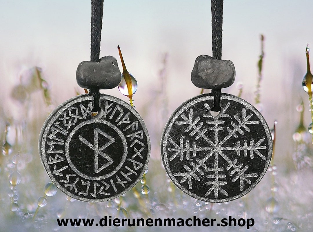 Viking Rune Stone Amulet Odin's Protection and Vegvisir in - Etsy