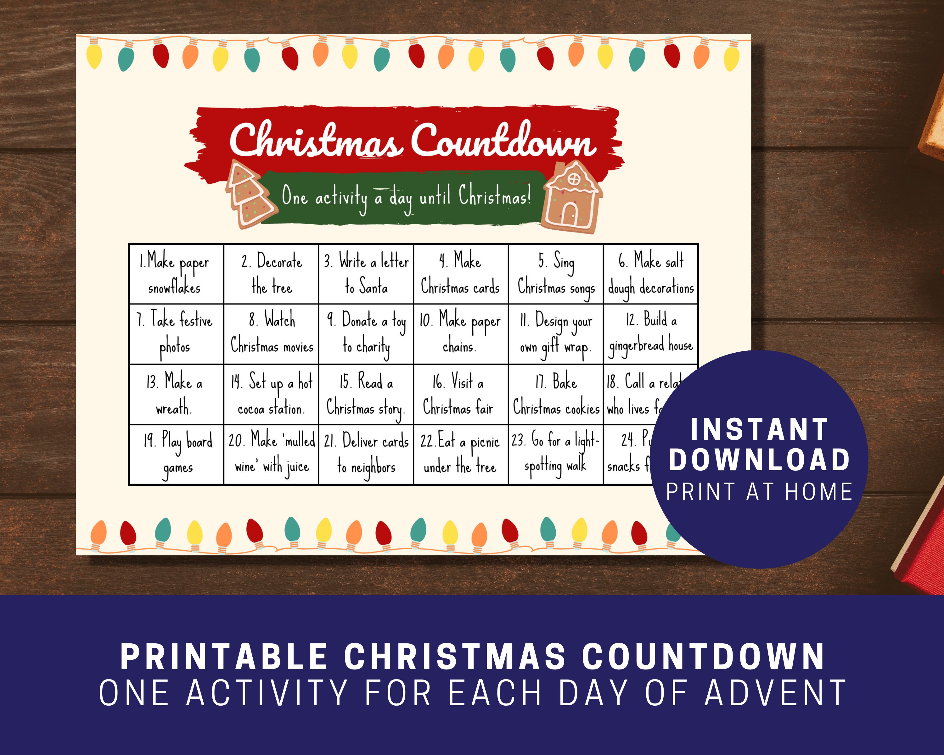 Christmas Countdown Calendar 2022 Printable Printable Christmas Countdown Advent Calendar With Daily | Etsy Australia