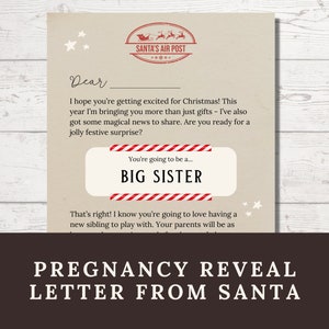 Weihnachten Schwangerschaftsankündigung Brief von Santa für Big Brother oder Schwester, druckbare Urlaub Schwangerschaft enthüllen für Kinder, digitaler Download