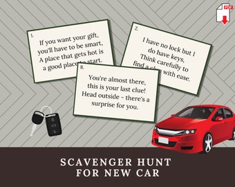 Printable New Car Scavenger Hunt Clues, Treasure Hunt Riddles to Find New Car, Fun First Car Idea, Sweet 16 Car Hunt, Instant Download