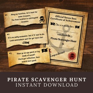 Indices de chasse au trésor de pirates (imprimables), jeu de société pirate pour enfants, chasse au trésor de pirates avec énigmes rimées, activité d'anniversaire de pirate