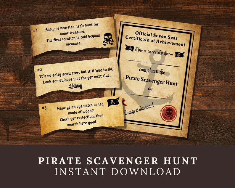 Pirate Scavenger Hunt Clues (printable), Pirate Party Game for Kids ...