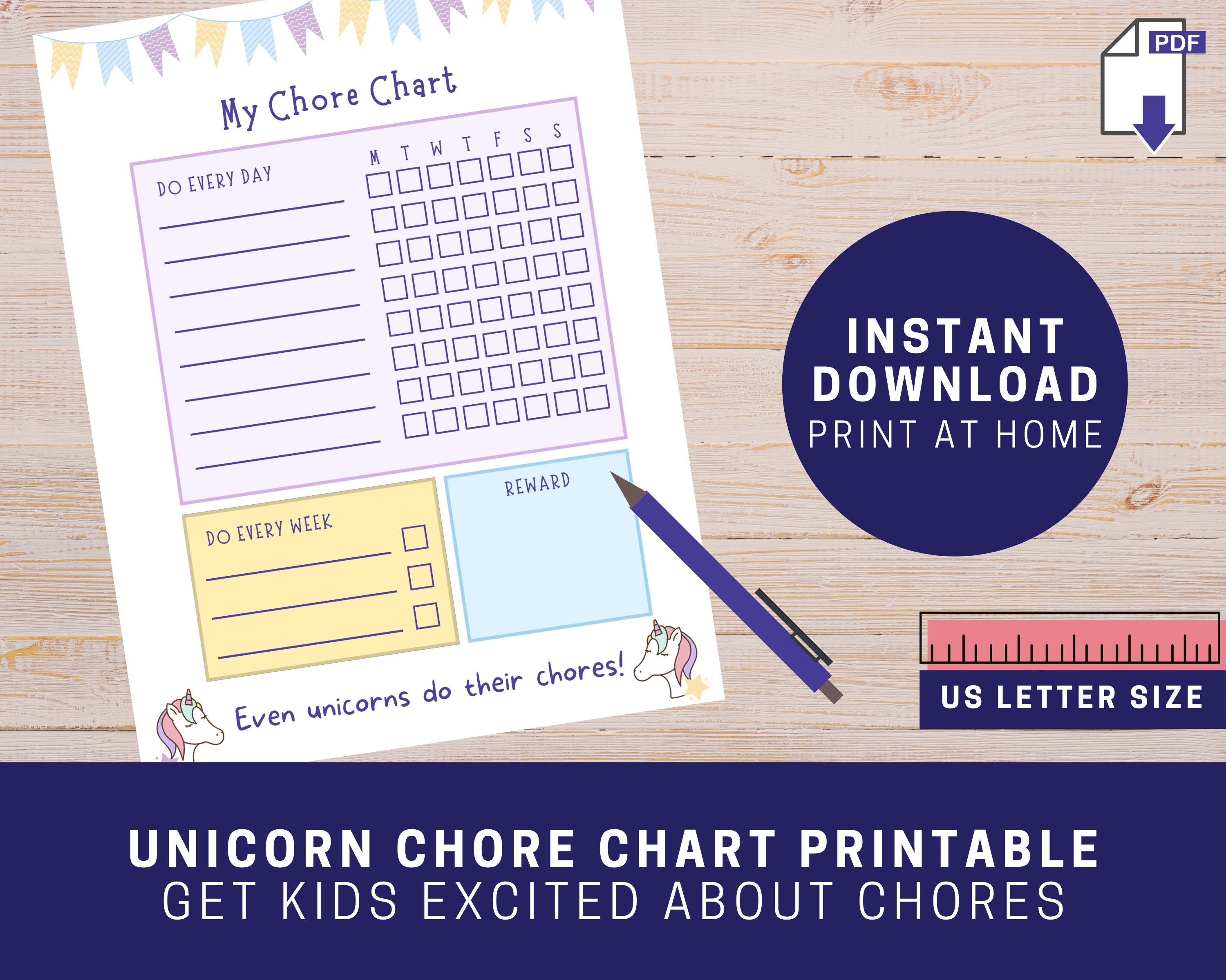 printable unicorn chore chart for kids daily and weekly to do etsy