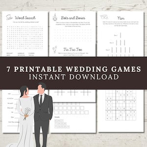 7 Printable Wedding Games Bundle, Pen & Paper Games for Guests, Wedding Reception Activity for Kids and Adults, Wedding Table Icebreakers